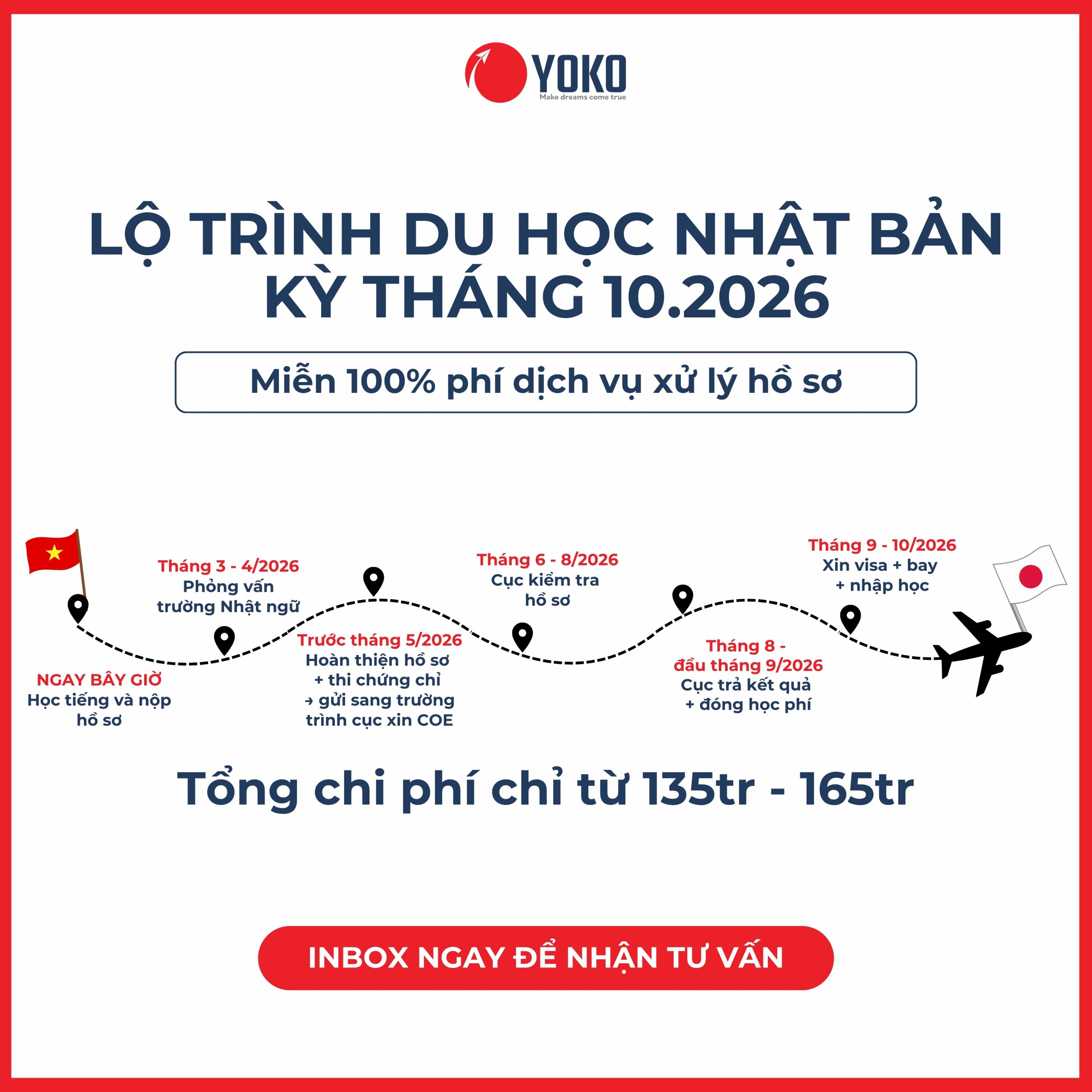 Lộ trình du học Nhật Bản kỳ tháng 10/2026