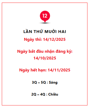 Lịch thi NAT-TEST tháng 12